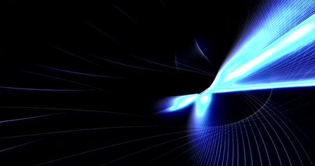 Wall Mural - abstract stream array blue lines with particles on black background