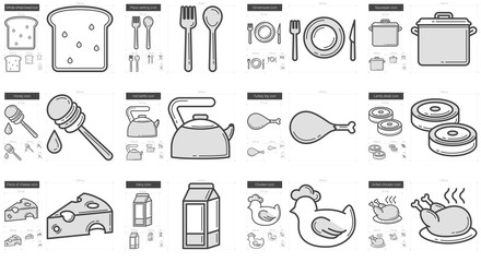 Wall Mural - Healthy food line icon set.