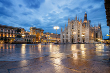 Twilight View Of Cathedral, Vittorio Emanuele II Gallery And Piazza Del Duomo In Milan, Lombardia Region, Italy.