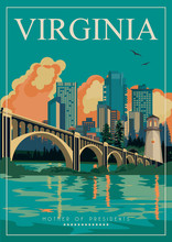 Virginia Vector American Poster. USA Travel Illustration. United States Of America Colorful Greeting Card.