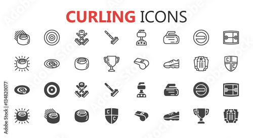Cuadros en Lienzo Curling game vintage badges set