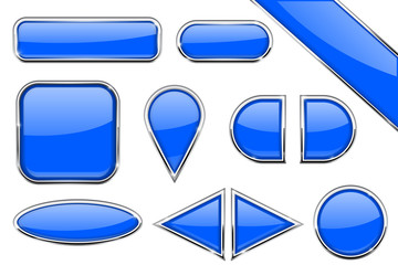 Wall Mural - set of blue glass buttons with metal frame