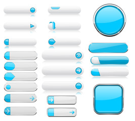 Wall Mural - white and blue menu buttons. interface elements with metal frame