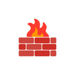 Brick wall and fire icon vector, filled flat sign, solid colorful pictogram isolated on white. Firewall symbol, logo illustration