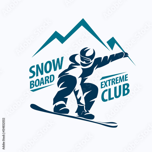 snowboarding stylized symbol, vector silhouette, logo or emblem ...