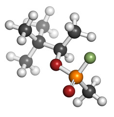 Sticker - Soman nerve agent molecule, 3D rendering (chemical weapon).