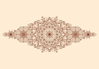 Canvas Print - Decorative floral mandala border element on beige background