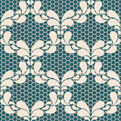 Canvas Print - Seamless light lace pattern on blue background