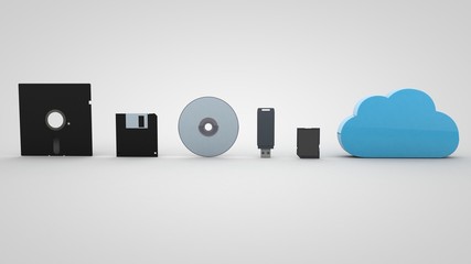 3D illustration of The Evolution Of Storage Devices