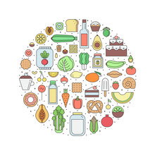 Food & Drinks (grocery) Outline Circle Illustration. Part Two.