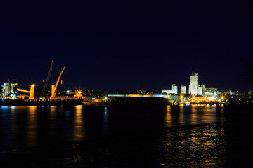 Hudson River at night in winter, looking at Albany NY