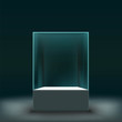 Glass showcase for the exhibition in the form of a cube. Stock v
