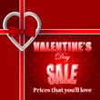© volser - Holiday design, background with heart shape and bow ribbon, for Valentine's Day sales, commercial event; Vector illustration