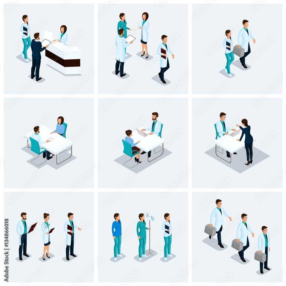 Set Isometric health care providers, surgeons, nurse, doctor kits ...