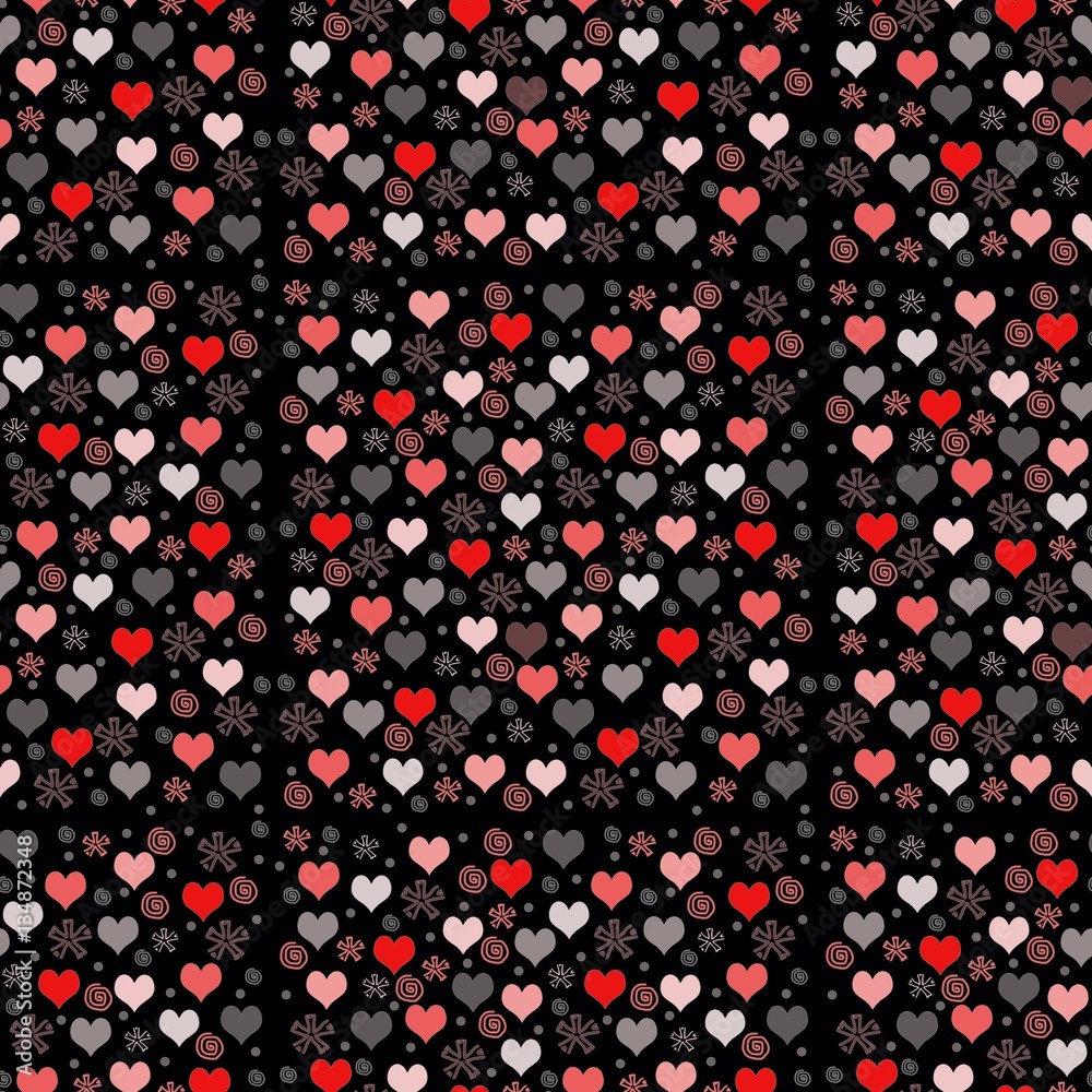 Pattern Cuoricini E Fiori Su Sfondo Nero Poster | Posters-sommaria