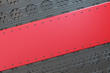 Rectangular Colored Plate With Rivets On Circular Grille Backgro