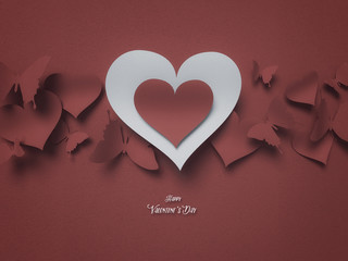 Wall Mural - paper butterflies and hearts , happy valentine's day - 3d romantic card / background ( love , butter
