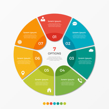 Circle Chart Infographic Template With 7 Options  For Presentations, Advertising, Layouts, Annual Reports