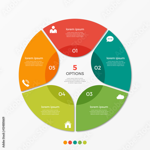 Circle chart infographic template with 5 options for presentations, advertising Tableau sur Toile