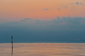 Landscape of Adriatic sea at sunrise in Lignano.Italy