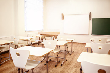 Poster - Empty classroom with chairs and desks