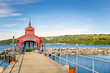Deserted Pier with a Red Shelter on Seneca Lake, Upstate New York