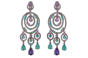 Wall Mural - Jewelry on a white background. Women's earrings premium with precious stones. Isolate Jewelry. Briliant