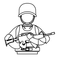 Wall Mural - Military figure with his gun and equipment protection image vector illustration