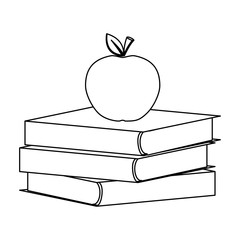 Sticker - Figure books with red apple on top image, vector illustration