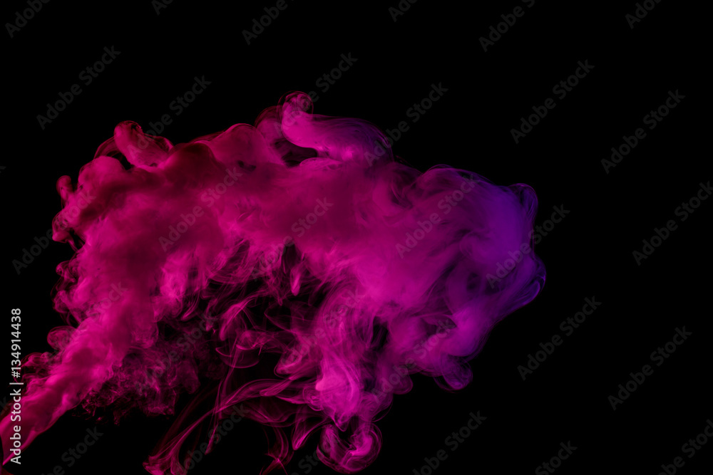 Abstract smoke Weipa. Personal vaporizers fragrant steam. The concept of alternative non-nicotine smoking. Magenta smoke on a black background. E-cigarette. Evaporator. Taking Close-up. Vaping. - obrazy, fototapety, plakaty 