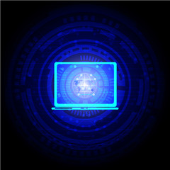 laptop with globe illustration at background