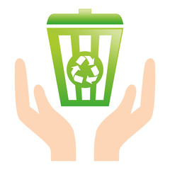 Sticker - Green recycleng basket with hands icon, vector illustration image