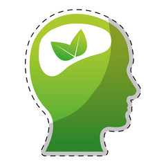 Sticker - Lime green brain leaves icon, vector illustration design