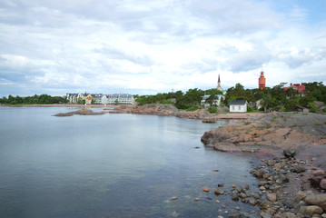 The coast of the Gulf of Finland in the city of Hanko in the cloudy June afternoon. Finland