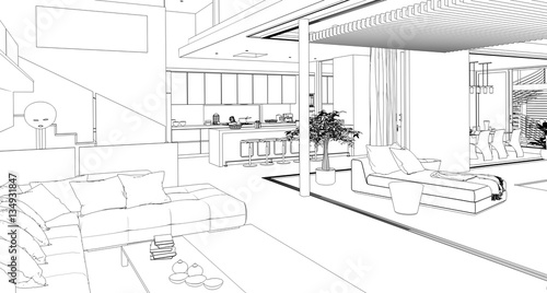 Modern House Interior Sketch Buy This Stock Illustration