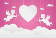 happy valentine day,heart shape and cupid on sky, Paper art styl