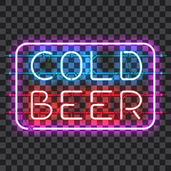 Wall Mural - glowing neon bar sign cold beer isolated on transparent background. shining and glowing neon effect.