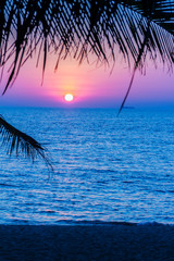 Wall Mural - Beautiful sunset over the sea, view from the beach. Round and br
