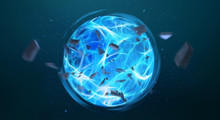 Digital Blue Exploding Superpower Ball 3D Rendering