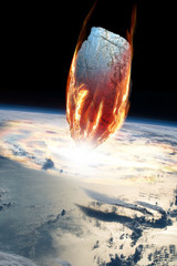 Wall Mural - a massive asteroid enters earth's atmosphere and impacts the planet - elements of this image furnish