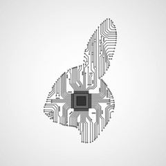 Wall Mural - Abstract rabbit. Rabbit as an electronic circuit. Vector illustration.