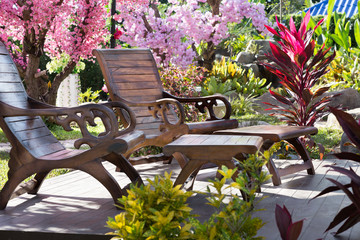 two table and chairs in garden