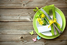 Easter Table Setting With Daffodil And Cutlery