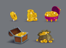 Cartoon Golden Coins Icons Set.