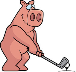 Sticker - Cartoon Pig Golfing