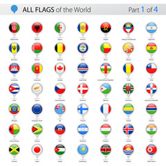 Wall Mural - All World Vector Round Flag Pins - Collection