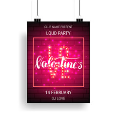 Wall Mural - Valentines Day party poster template with shiny lettering and calligraphy