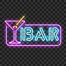 Glowing Neon Bar Sign With Martini Glass