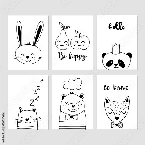 Modern nursery decor black and white hand drawn vector illustrat Stock Vector Adobe Stock