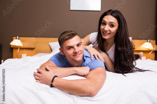 Lovely Couple Lying In Bed At Home Buy This Stock Photo